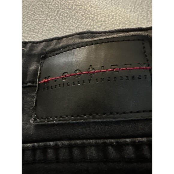 M Society Distressed Ribbed Ripped Paint Skinny Jeans Men's Size 38x32 Black - Picture 9 of 16